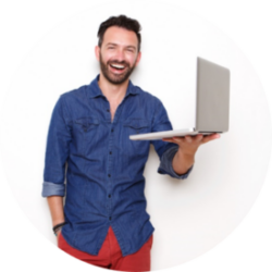 Happy man with laptop