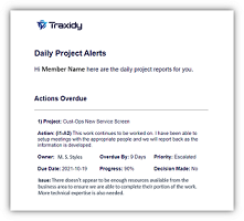 Traxidy Project Manager App Action Item Notification